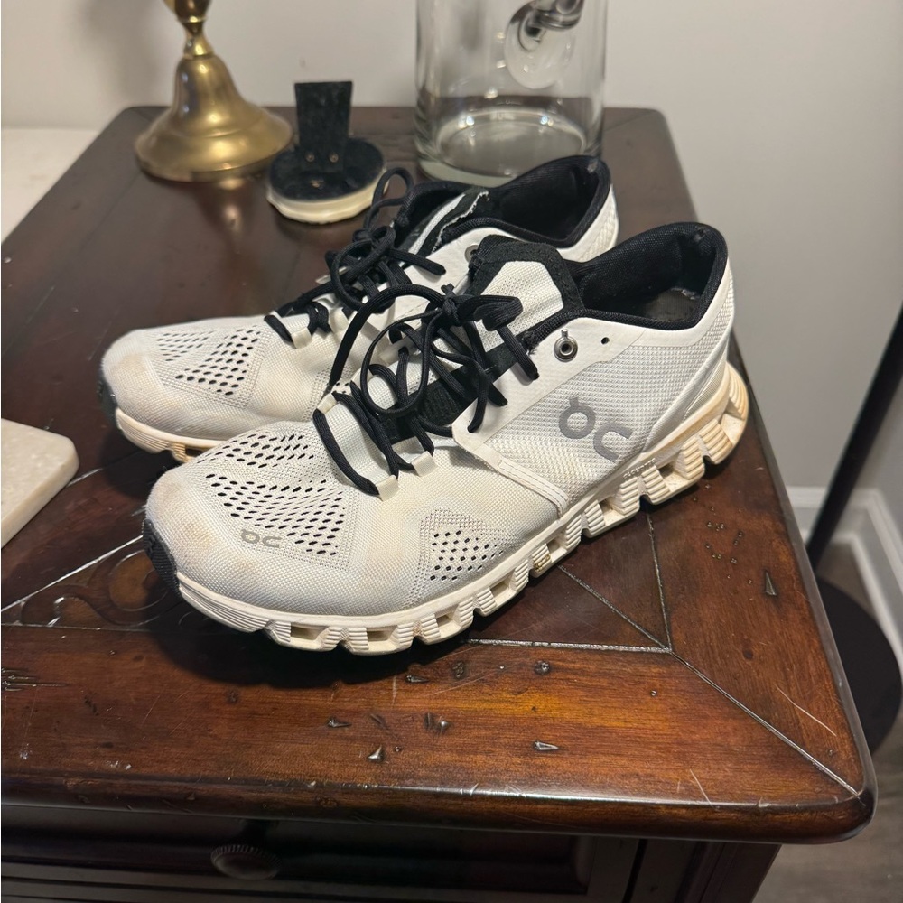 On Running White and Black Tennis Shoes